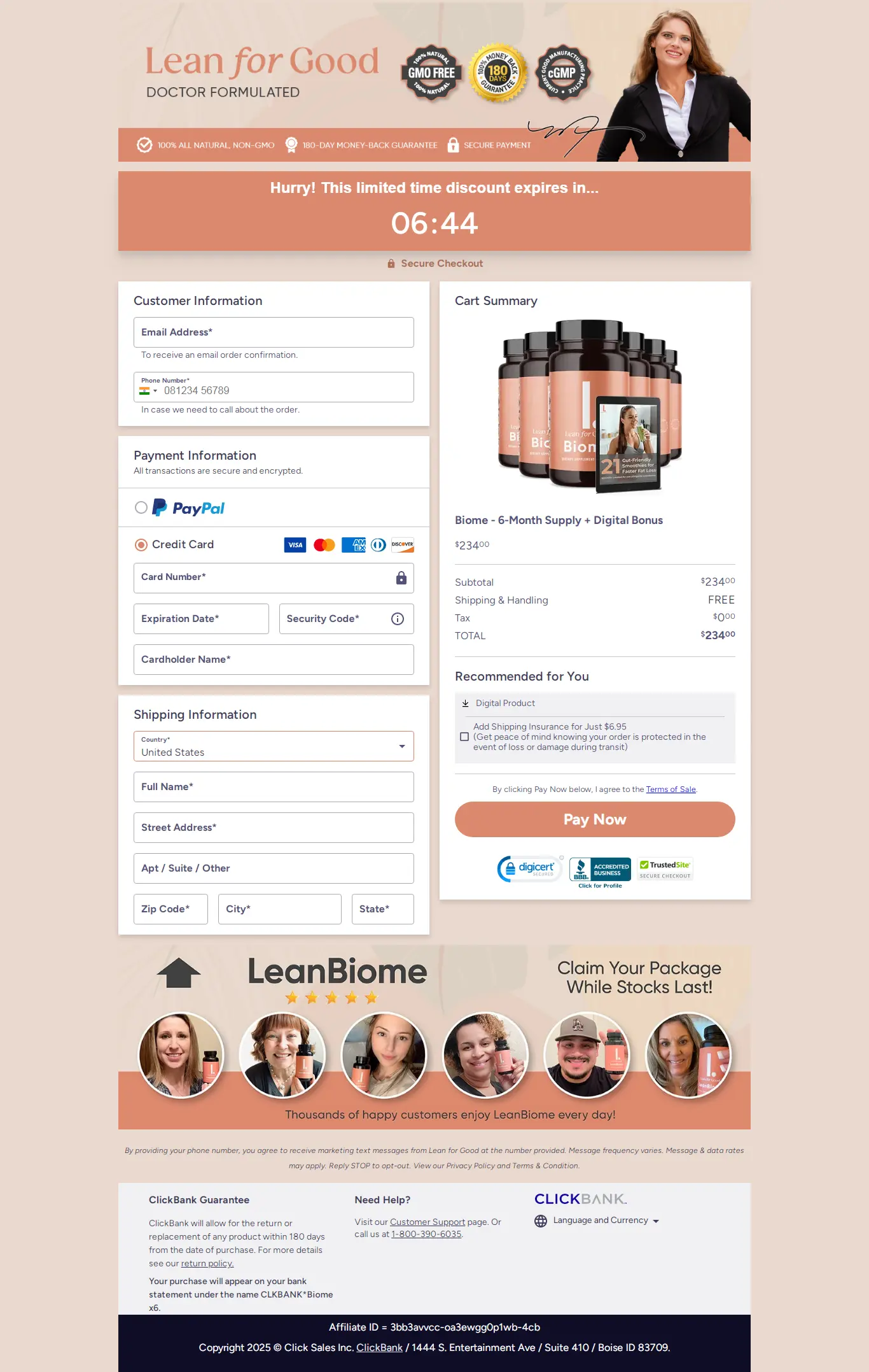 leanbiome official checkout page preview